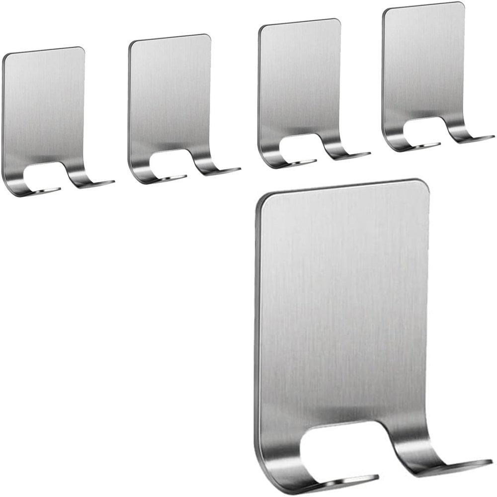 DaylyFav Adhesive Hooks, Razor Holder for Shower Wall, Razor Stand Hanger for Bathroom Towel, Loofah, Robe, Plug, Coat and Hat, Stainless Steel, 5 Pack
