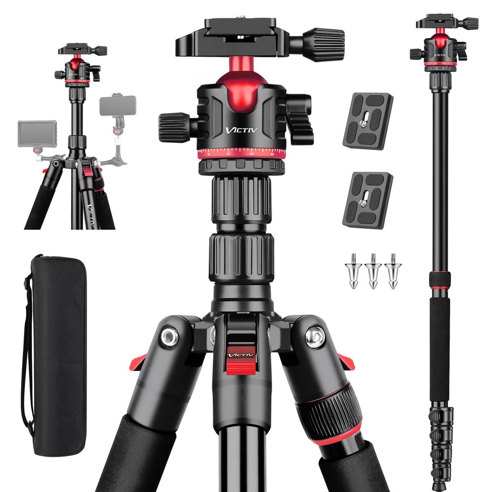 78" Porfessional Tripod for Camera, Victiv Aluminum Camera Tripod Monopod for DSLR, Spotting Scope,Telescope, Binoculars, Compact Heavy Duty Camera Stand for Photography Video Recording Travel