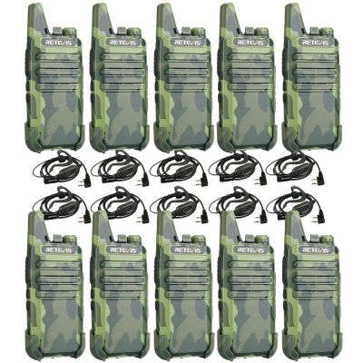Retevis RT22 Walkie Talkies with Earpiece, Portable FRS Two-Way Radios, Camouflage, Compact, Lightweight, VOX Hands Free, Handheld 2 Way Radio with Headsets(10 Pack)