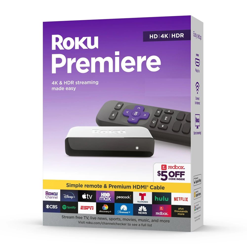 Roku 3920RW-SW Premiere | 4K/HDR Streaming Media Player Wi-Fi Enabled with Premium High Speed HDMI Cable and Simple Remote