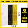 6 Pack Black and Gold Foil Fringe Curtains Backdrop, 3.28 x 8.2 Ft Metallic Streamers Tinsel Curtains Background for Photo Booth, Birthday, Christmas, Halloween, New Year Party Decorations view 2