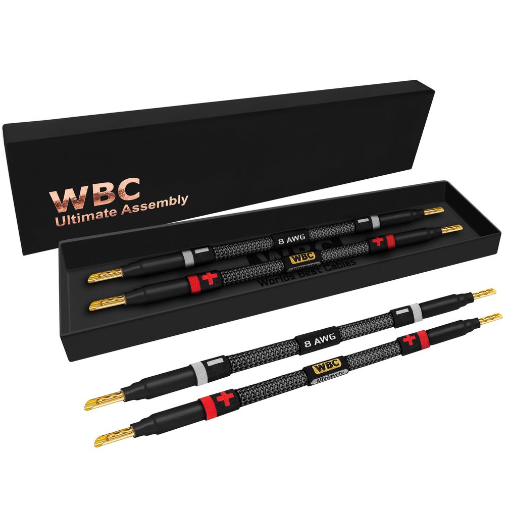 WORLDS BEST CABLES 4 Units - 6 Inch Ultimate - 8 AWG - Ultra-Pure OFC - Premium Audiophile HiFi Speaker Jumper Cables with Eminence Gold Banana Plugs & Carbon Tweed Jacket