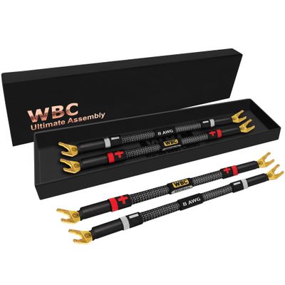 WORLDS BEST CABLES 4 Units - 6 Inch Ultimate - 8 AWG - Ultra-Pure OFC - Premium Audiophile HiFi Speaker Jumper Cables with Eminence Gold Spade Plugs & Carbon Tweed Jacket