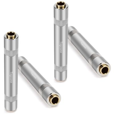 1/4 Inch TRS/TS Female to Female Gold-Plated Coupler (4 Pack), 1/4" TRS Stereo and TS Mono Jack Adapter Joiner, 6.35mm Extension Gender Changer Converter Connectors for Amplifier Speaker Guitar Sound