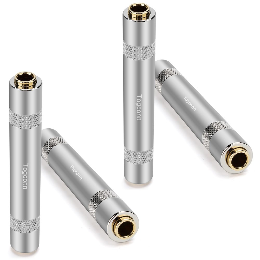 1/4 Inch TRS/TS Female to Female Gold-Plated Coupler (4 Pack), 1/4" TRS Stereo and TS Mono Jack Adapter Joiner, 6.35mm Extension Gender Changer Converter Connectors for Amplifier Speaker Guitar Sound