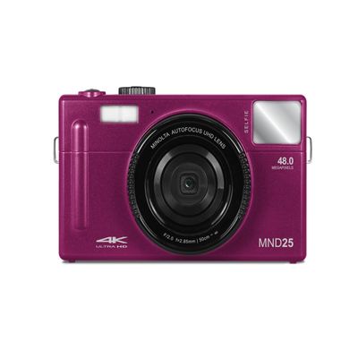 Minolta 48MP Autofocus Digital Camera with Selfie Mirror 4K Ultra HD Video, 16x Digital Zoom, 3.0 LCD, Face Detection, Smile Capture, Scene Modes, Rechargeable Battery, Memory Card (Magenta)