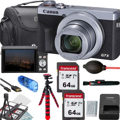Canon PowerShot G7 X Mark III Digital Camera (Silver)+2x64GB Memory Card+Camera Shoulder Bag+Flex SpiderTripod+Deluxe Accessory Bundle (Renewed)