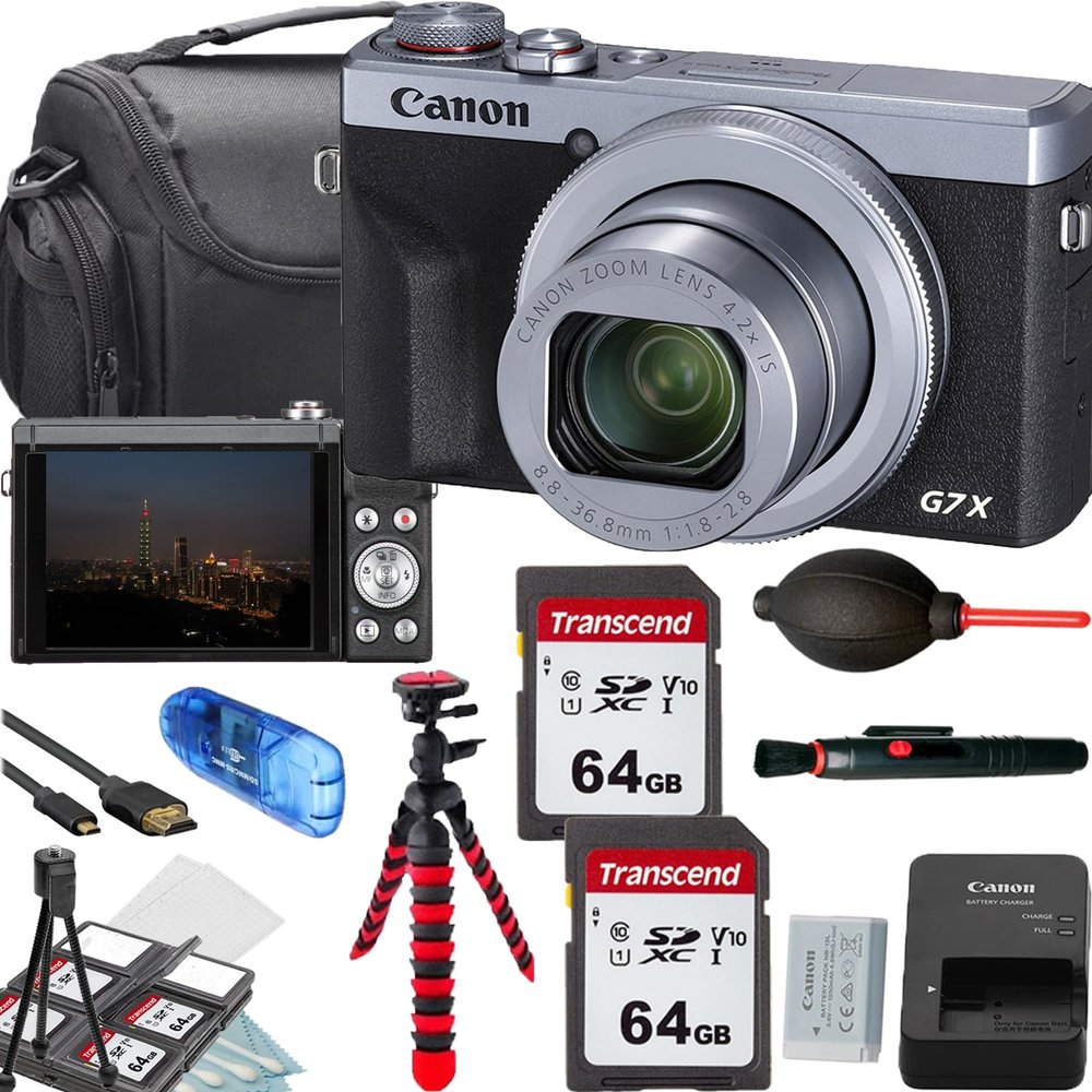 Canon PowerShot G7 X Mark III Digital Camera (Silver)+2x64GB Memory Card+Camera Shoulder Bag+Flex SpiderTripod+Deluxe Accessory Bundle (Renewed)