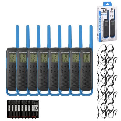Motorola Talkabout T270 Two Way Radio Blue with PTT Earpieces 8 Pack Radios
