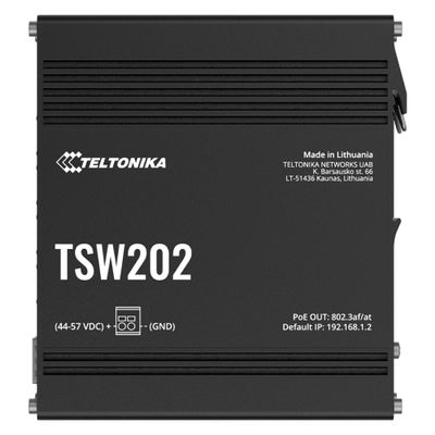 Teltonika TSW202 Managed PoE+ Switch, 8 x Gigabit Ethernet, 2 x SFP, Profinet Certified, Integrated DIN Rail Bracket, Durable Design