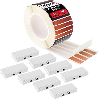 Vixen Go Hidden Flat Wire 4 Conductor 16 Gauge Paintable Cable for Audio Speakers, Smart Doorbell, LED Lighting, Low Voltage Appliances 50 FT + 8 Quick Connectors