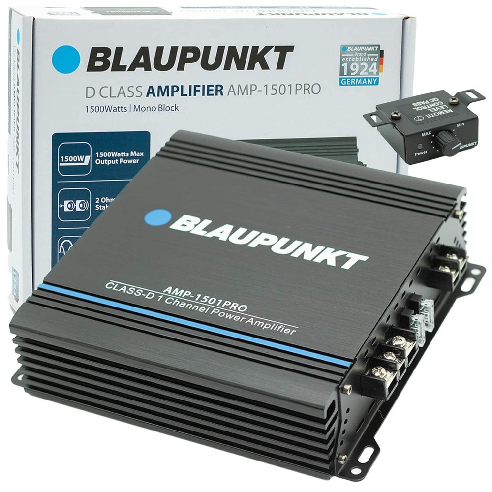Blaupunkt AMP-1501PRO 1500W Monoblock Amplifier - Compact Design, Class D, 2 Ohm Stable