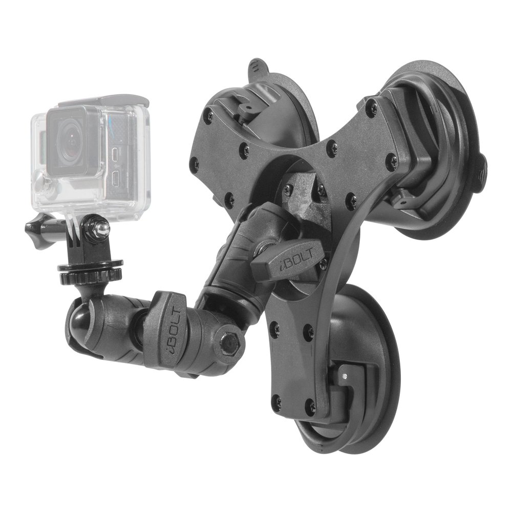 iBOLT Action Camera IncrediBOLT 360 Heavy Duty Triple Suction Cup Mount for Action Cameras and 1/4 20 Accessories