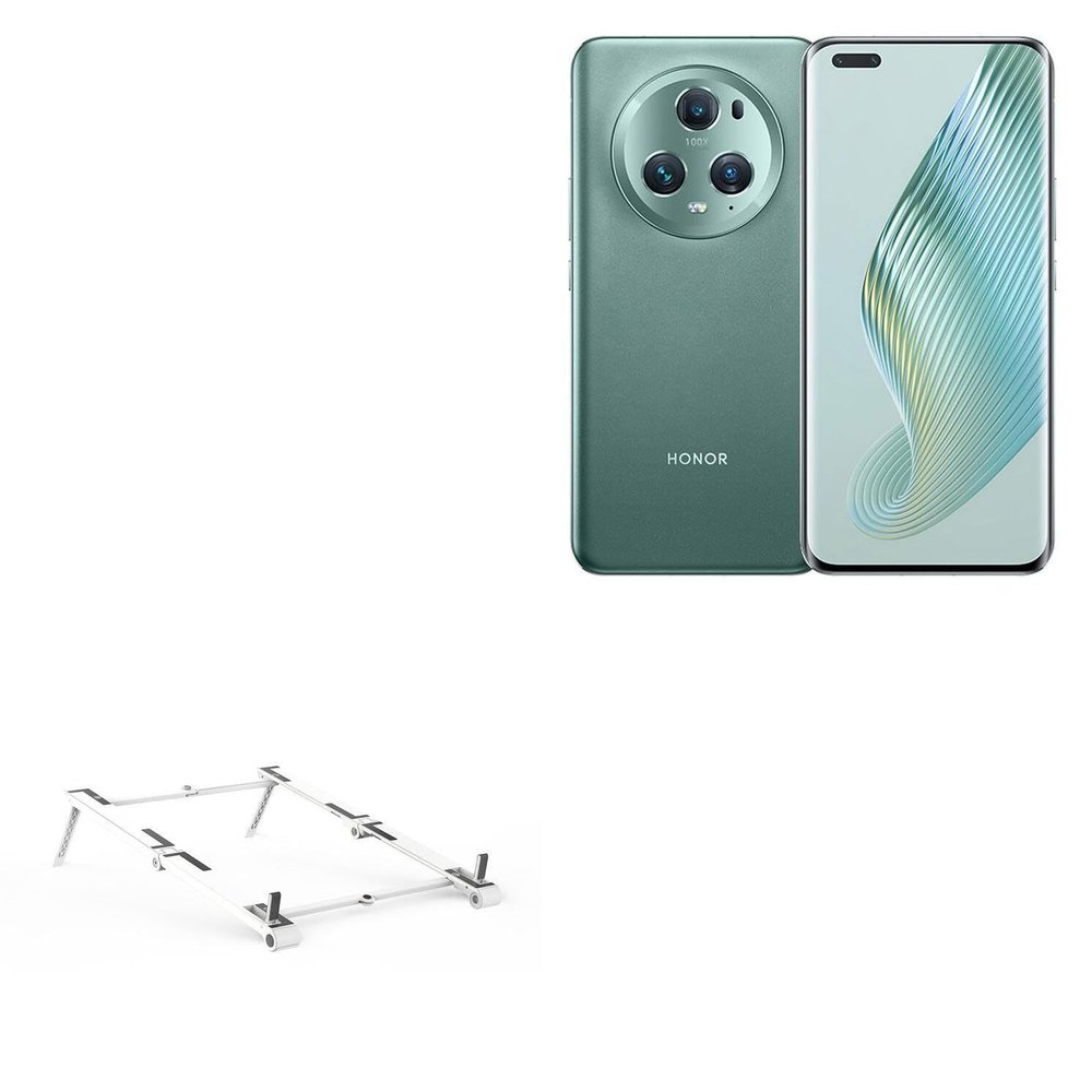 BoxWave Stand and Mount Compatible with Honor Magic5 Pro - Pocket Aluminum Stand 3-in-1, Portable Multi Angle Viewing Riser - Metallic Silver