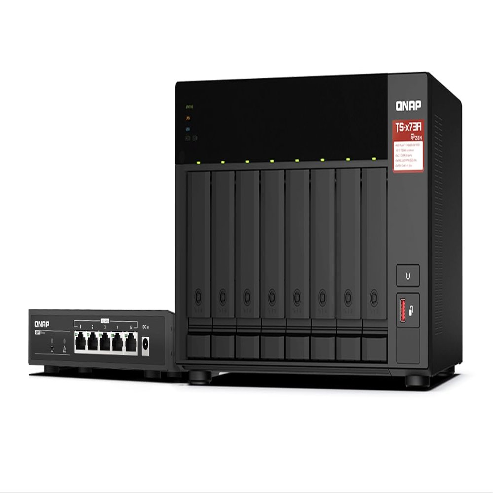 QNAP TS-873A 8-Bay AMD Ryzen Quad-Core 2.5GbE NAS with QSW-1105-5T 5-Port 2.5GbE Unmanaged Switch (TS-873A-SW5T-US)