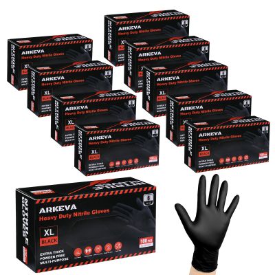 ARKEVA Black Nitrile Disposable Gloves 6 Mil. Chemical Resistance, Tear-Resistance, Latex & Powder Free (1000, X-Large)