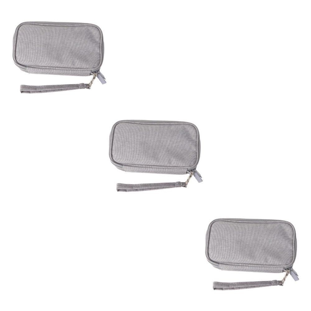 Amosfun 3pcs Travel Digital Storage Bag Double Layer Shockproof Electronics Organizer for Data Cable and Charger Accessories Gray