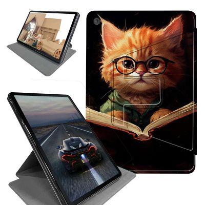 for Kindle Fire HD 8 Tablet (8th/7th/6th Generation, 2018/2017/2016 Release) Tablet Case-360 Rotating Stand Folding Protective Cover with Auto Sleep/Wake,Kitten with Glasses