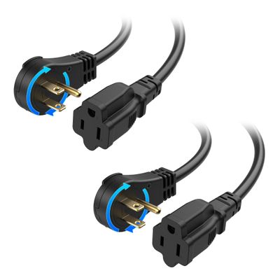 [ETL Listed] Cable Matters 2-Pack 16 AWG 360 Rotating Flat Plug Long Extension Cord - 15ft, 13A/1625W, Low Profile 3 Prong Power Extension Cords, NEMA 5-15P to NEMA 5-15R, Black