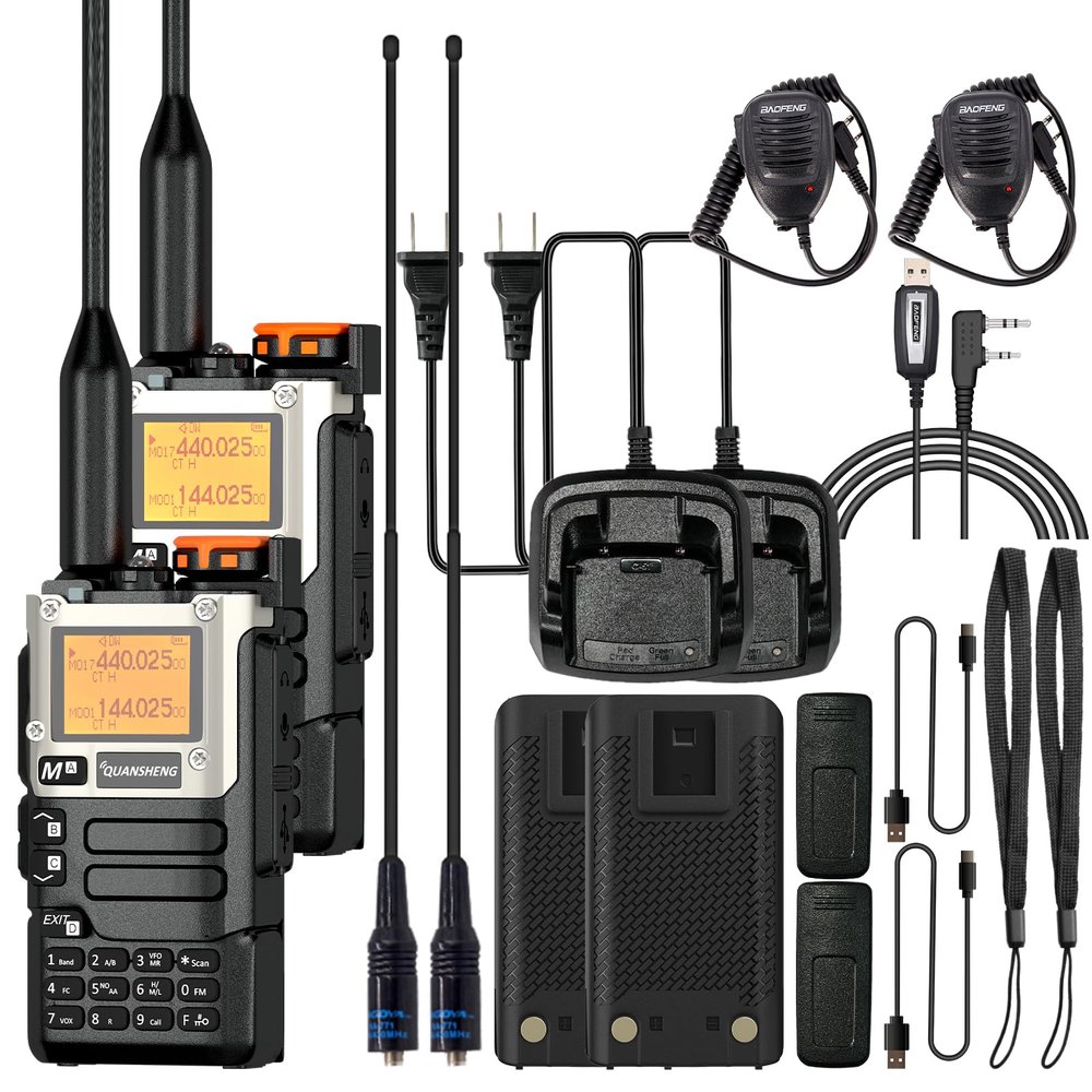 2 Packs Quansheng UV-K5(8) Radio USB-C Charging Two Way Radio Long Range with NOAA for Adults 5W U/V Dual Band DTMF AM FM Walkie Talkie Rechargeable UV-K6 with 771 Antenna Speaker Mics Cable