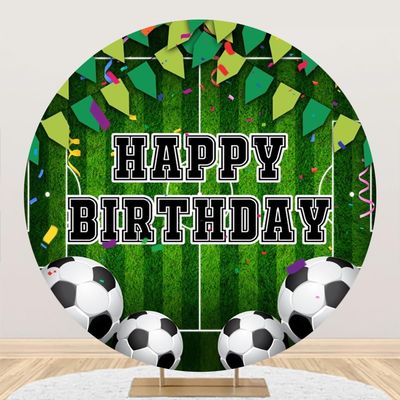 Leowefowa 7.2x7.2ft Polyester Football Birthday Backdrop Sport Field Background Happy Birthday Circle Round Backdrop Stand Cover Boys Mens Baby Shower Birthday Party Decor Banner Supplies
