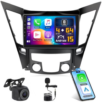 [4+64G 8Core] Android 15 Car Stereo for Hyundai Sonata 2010-2015 with Wireless Carplay & Android Auto,9 Inch Touch Screen Car Radio with GPS WiFi Bluetooth FM/RDS Radio SWC DSP 32EQ+AHD Backup Camera