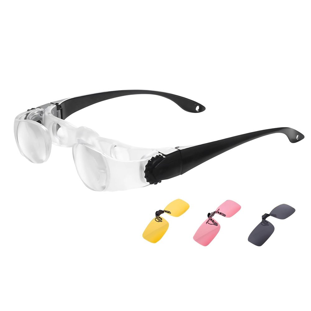 4X Zoom Binocular Glasses Magnifier with Comfort Nose Pad, Adjustable Telescope, 3 Color Polarized Clip for Fishing, Concert