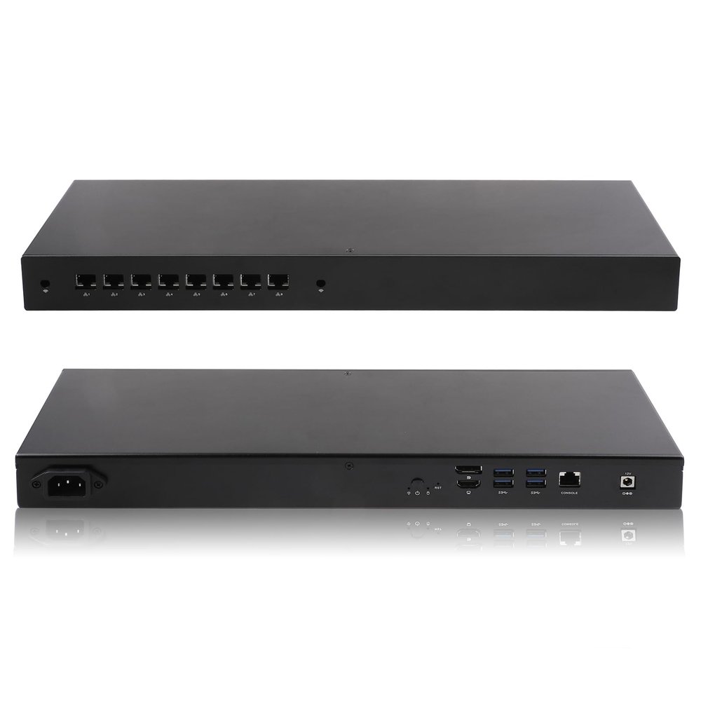 KETUOPU 1U Rack Mini PC Firewall Router K4305U8 with Celeron 4305U, 4G DDR4 RAM 64G SSD Micro Firewall Appliance, 8*Intel 2.5Gigabit Ethernet, 1*COM(RJ45), AES-NI, for Home/Office/School/Hotel