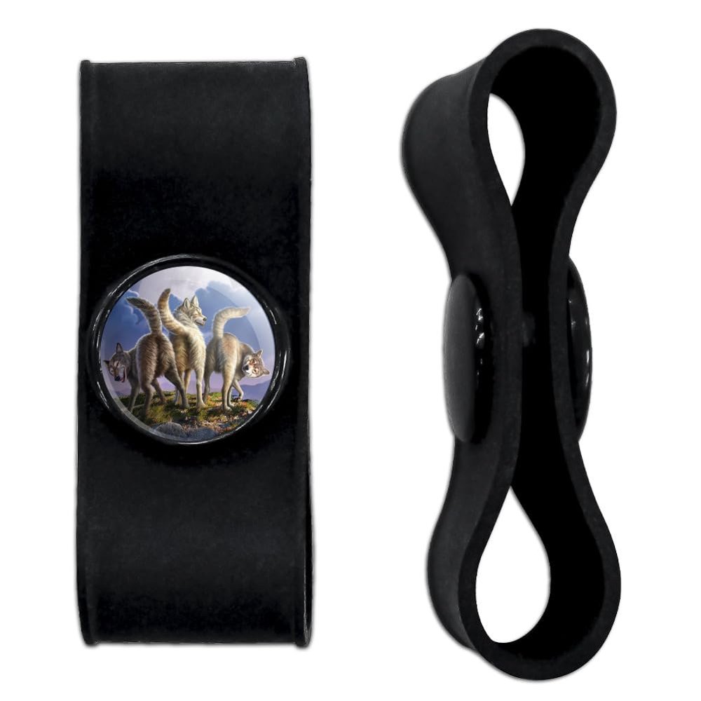 Wolf Pack Moon Headphone Earbud Cord Wrap - Charging Cable Manager - Wire Organizer Set of 2 - Black