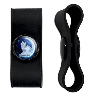 Cat in Moon Headphone Earbud Cord Wrap - Charging Cable Manager - Wire Organizer Set of 2 - Black