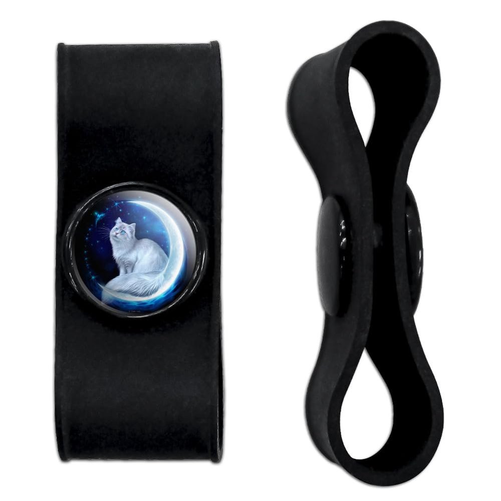 Cat in Moon Headphone Earbud Cord Wrap - Charging Cable Manager - Wire Organizer Set of 2 - Black