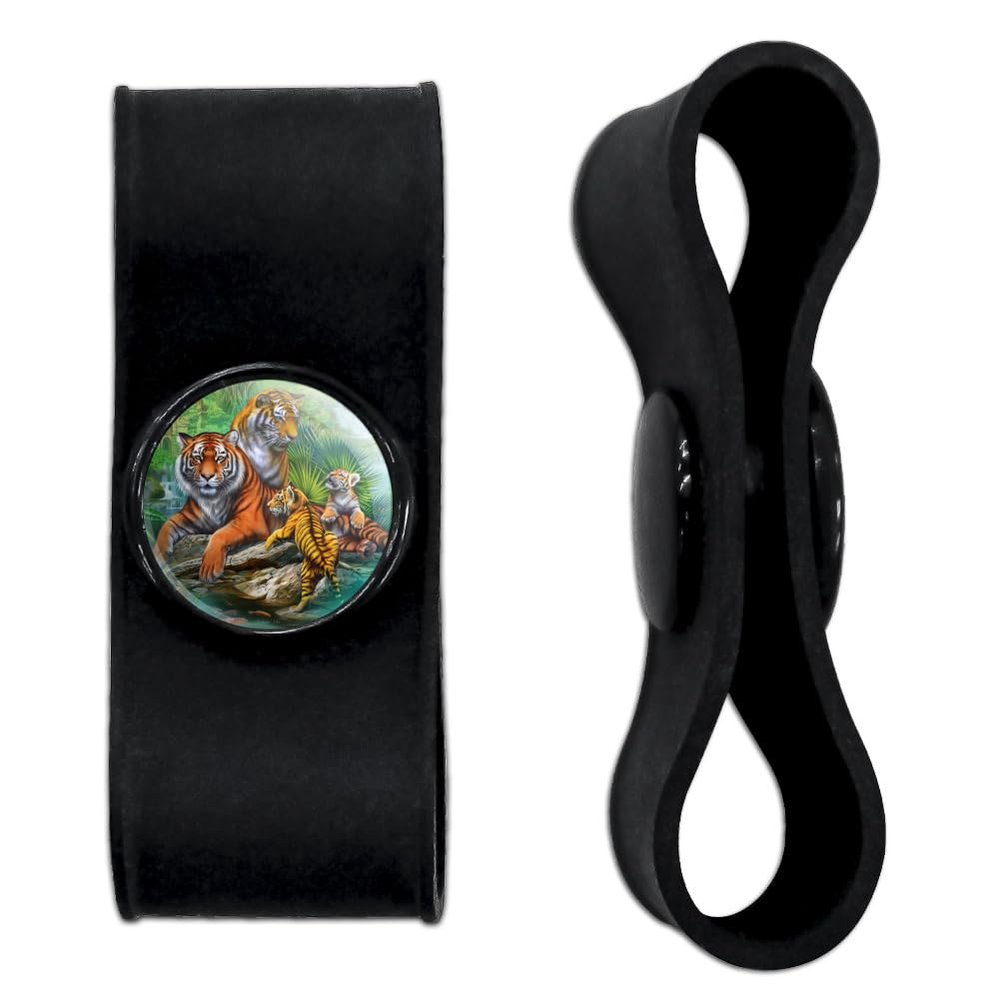Bengal Tiger Family Headphone Earbud Cord Wrap - Charging Cable Manager - Wire Organizer Set of 2 - Black