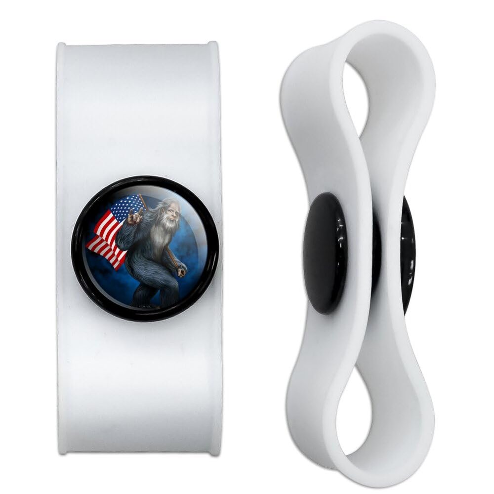 American Flag Patriotic Sasquatch Bigfoot Headphone Earbud Cord Wrap - Charging Cable Manager - Wire Organizer Set of 2 - White