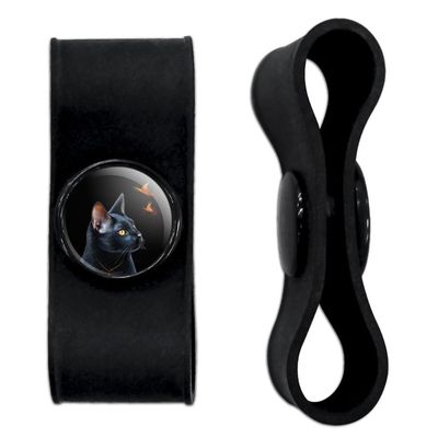 Black Cat Butterflies Headphone Earbud Cord Wrap - Charging Cable Manager - Wire Organizer Set of 2 - Black