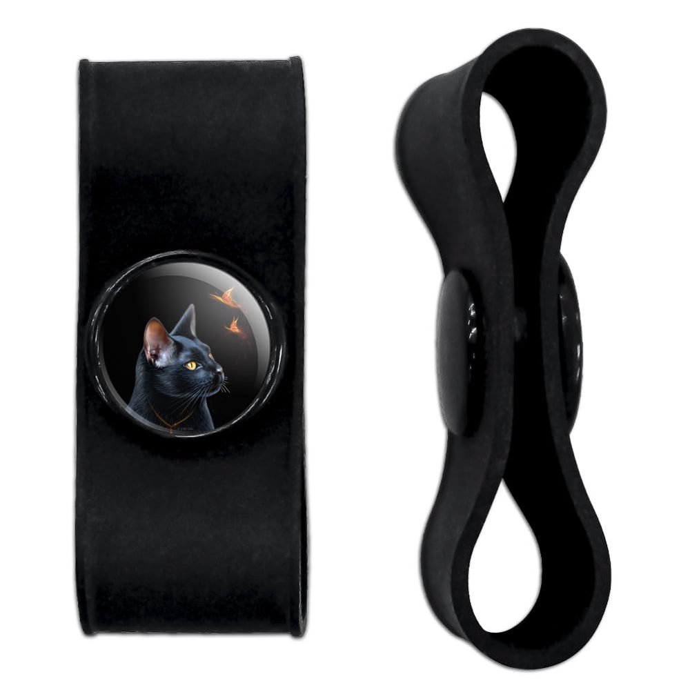 Black Cat Butterflies Headphone Earbud Cord Wrap - Charging Cable Manager - Wire Organizer Set of 2 - Black