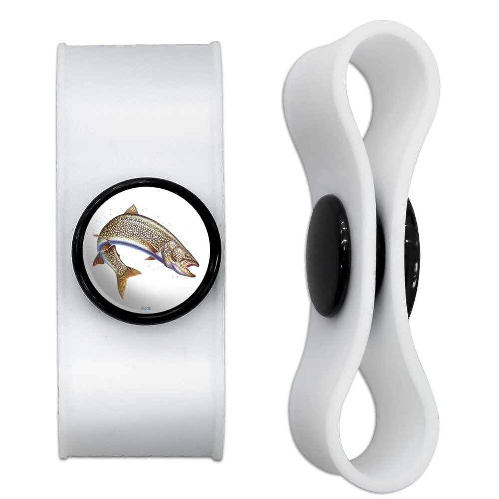 Lake Trout Fishing Headphone Earbud Cord Wrap - Charging Cable Manager - Wire Organizer Set of 2 - White