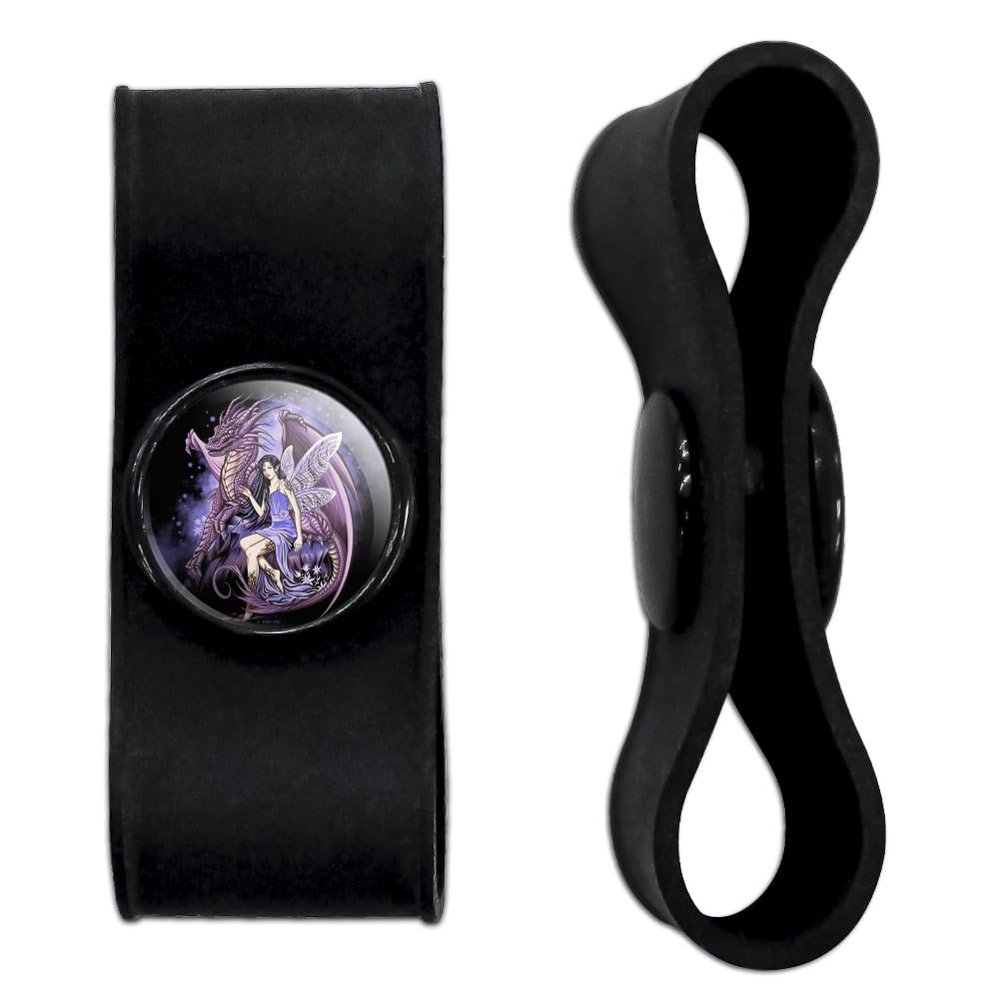 Protectors of The Realm Dragon and Fairy Headphone Earbud Cord Wrap - Charging Cable Manager - Wire Organizer Set of 2 - Black
