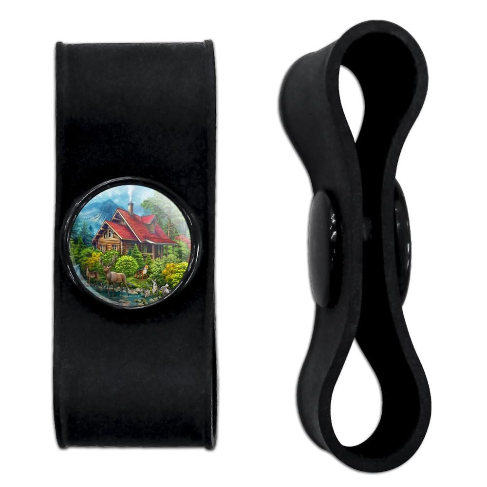 Cabin Critters Deer,Raccoons,Rabbits and Fox Headphone Earbud Cord Wrap - Charging Cable Manager - Wire Organizer Set of 2 - Black