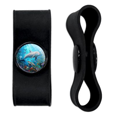 Coral Reef Dolphin and Sea Turtle Headphone Earbud Cord Wrap - Charging Cable Manager - Wire Organizer Set of 2 - Black