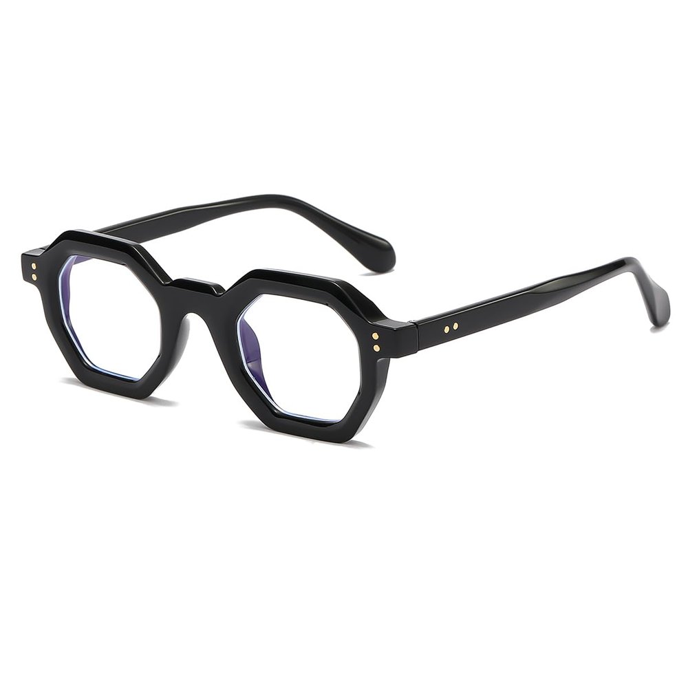 JOVAKIT Retro Octagon Frame Glasses for Women Men Vintage Polygon Non-prescription Clear Lens Eyeglasses (Black)