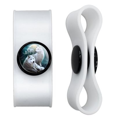 White Wolf Pack Moon Headphone Earbud Cord Wrap - Charging Cable Manager - Wire Organizer Set of 2 - White