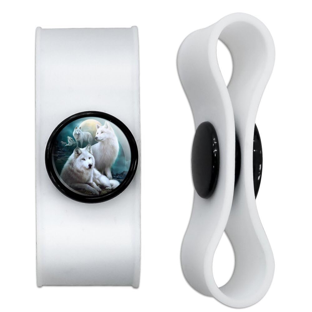 White Wolf Pack Moon Headphone Earbud Cord Wrap - Charging Cable Manager - Wire Organizer Set of 2 - White