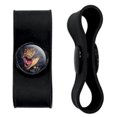 T-Rex Dinosaur Ripping Headphone Earbud Cord Wrap - Charging Cable Manager - Wire Organizer Set of 2 - Black