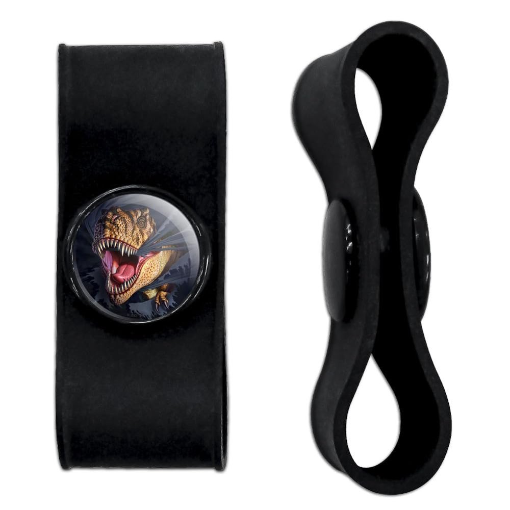 T-Rex Dinosaur Ripping Headphone Earbud Cord Wrap - Charging Cable Manager - Wire Organizer Set of 2 - Black