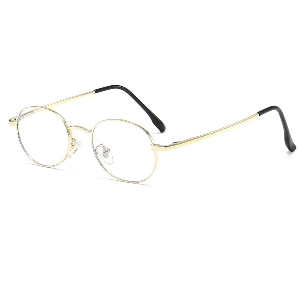 JOVAKIT Retro Oval Blue Light Blocking Glasses for Women Vintage Fashion 90s Small Oval Metal Frame Computer Eyeglasses (Gold)