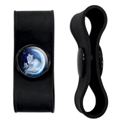 Cat and Kitten in Moon Headphone Earbud Cord Wrap - Charging Cable Manager - Wire Organizer Set of 2 - Black