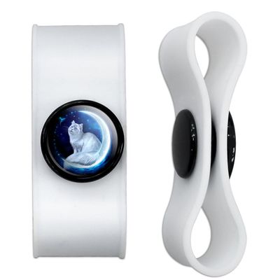Cat in Moon Headphone Earbud Cord Wrap - Charging Cable Manager - Wire Organizer Set of 2 - White