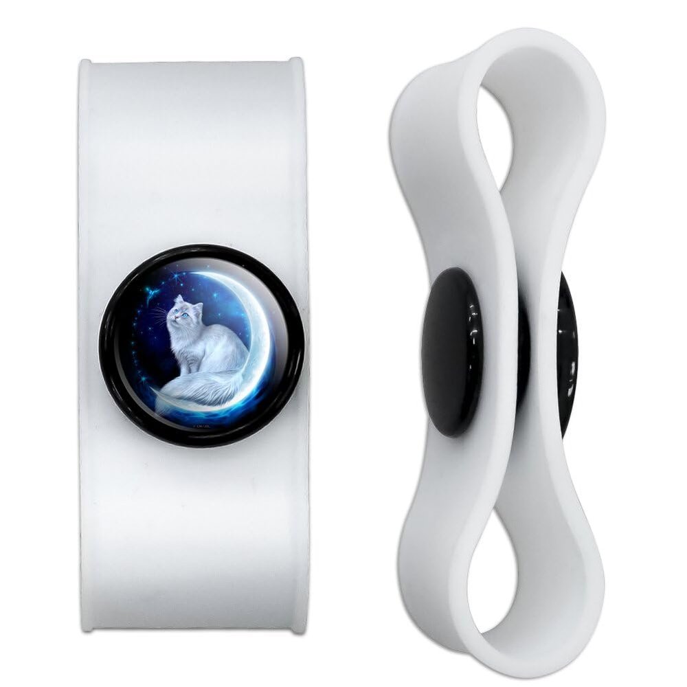 Cat in Moon Headphone Earbud Cord Wrap - Charging Cable Manager - Wire Organizer Set of 2 - White