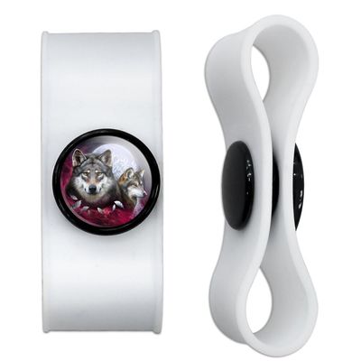 Grey Wolves and Moon Headphone Earbud Cord Wrap - Charging Cable Manager - Wire Organizer Set of 2 - White