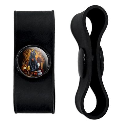 Black Cat Time Clock Headphone Earbud Cord Wrap - Charging Cable Manager - Wire Organizer Set of 2 - Black